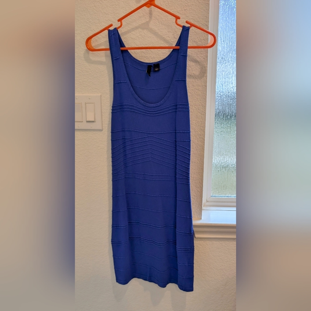 Divided Blue Ribbed Sheath Midi Dress